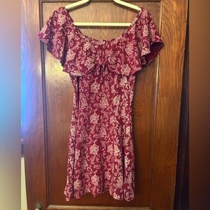 90's Rampage Fit to Flare Off The Shoulder Floral Mini Dress Red XS/S